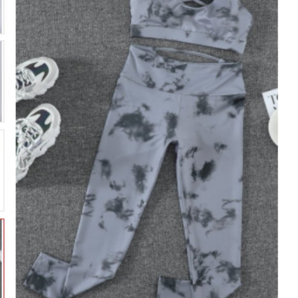 Gray Tie-dye Crisscross Sport Bra & Leggings Set - Picture 4 of 4
